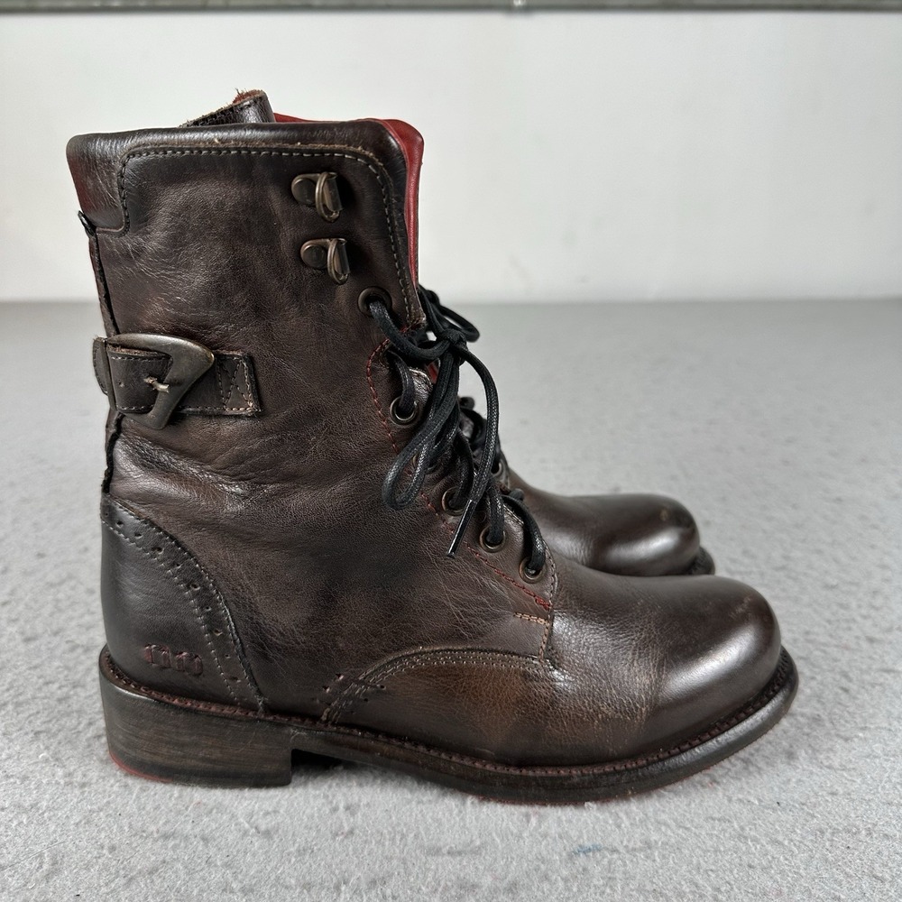 Bed Stu Anne Brown Distressed Leather Lace Up Buckle Ankle Boots Womens 7.5